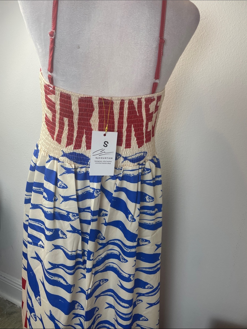 NEW Santorini Graphic Red & Blue Sleeveless A-Line Midi Dress - Picture 6 of 7